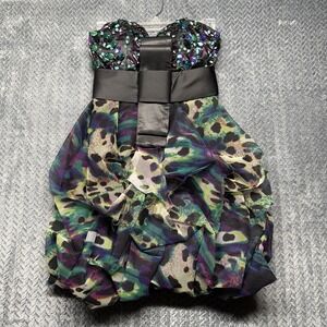 VTG Jovani Strapless Beaded Bubble‎ Hem Cocktail Dress Junior 0 Multi-Color